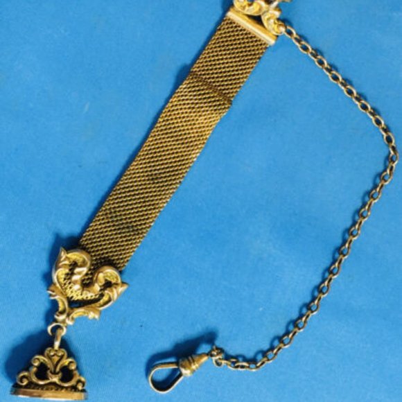 ANTIQUE Bates & Bcon Victorian Gold Filled Pocket Watch Chain With Seal - Picture 1 of 12